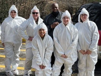 Homeland Security students at a crime scene simulation