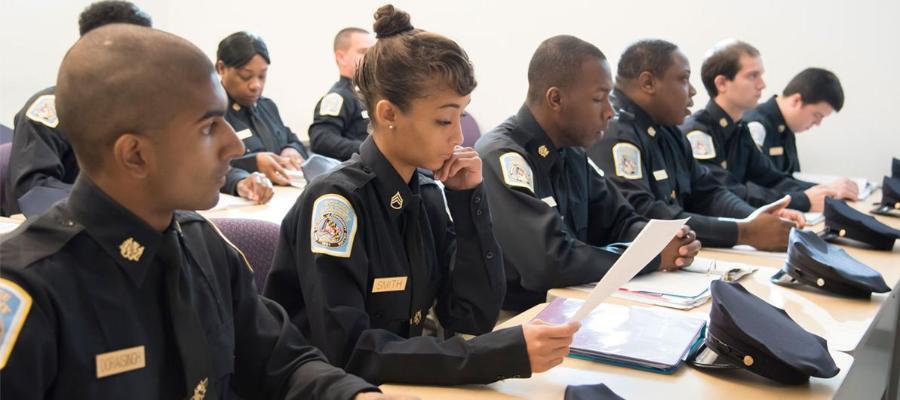 No video playback functionality. Police cadets in a classroom