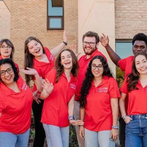 Student Ambassadors posing in a goofy manner.